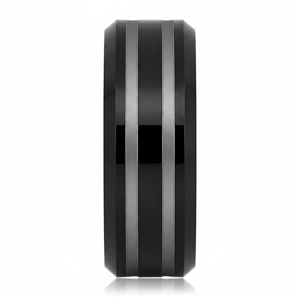 WOLSEY — angled view — men's tungsten carbide wedding ring | Aydins Jewelry