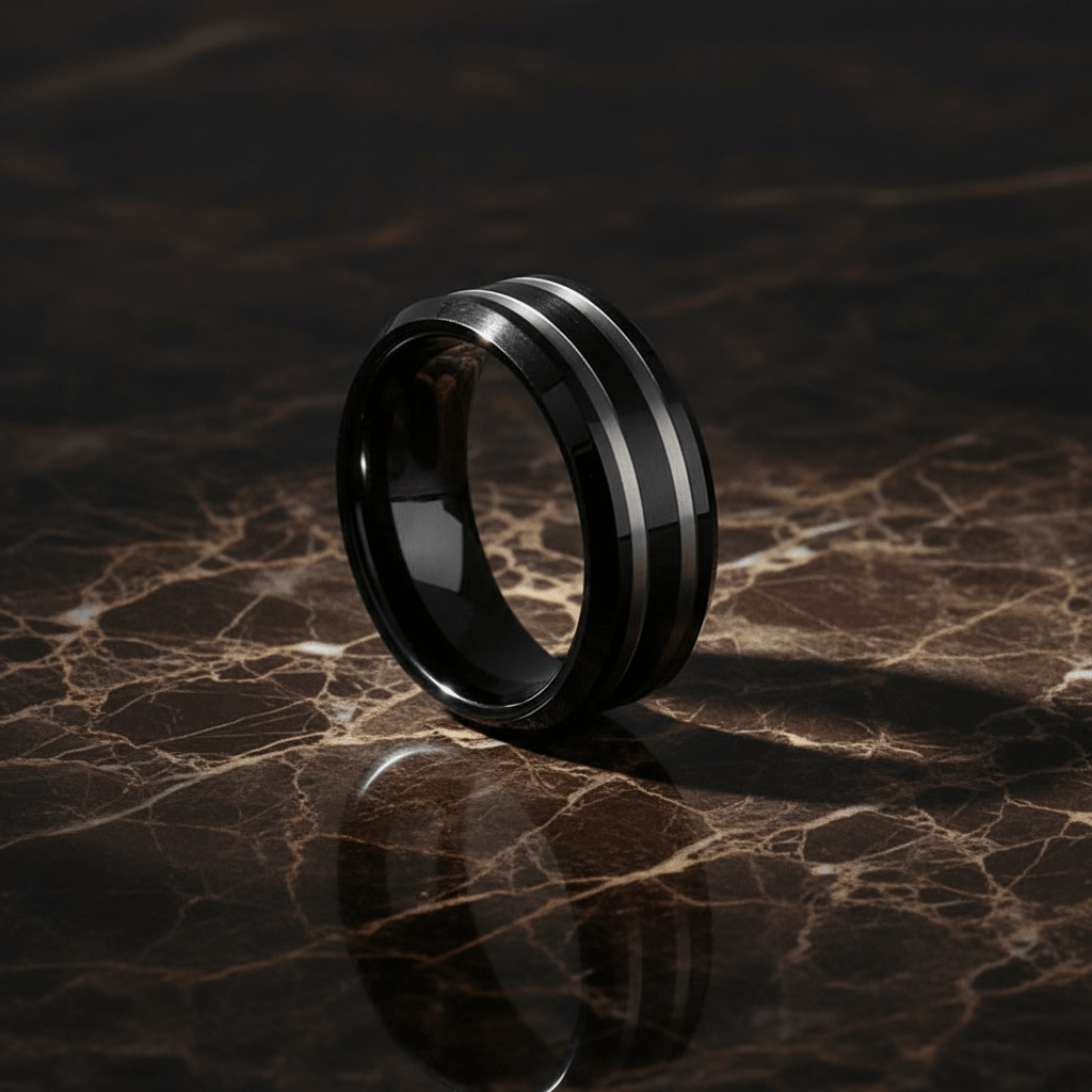 WOLSEY — detail view — men's tungsten carbide wedding ring | Aydins Jewelry