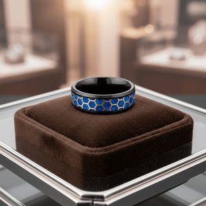 YANKTON — Premium boutique display on velvet — men's tungsten wedding ring.