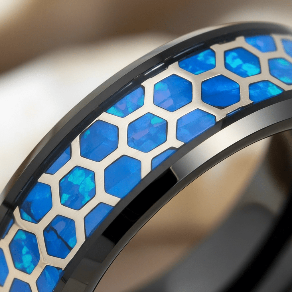 YANKTON — Extreme macro detail — men's tungsten wedding ring.