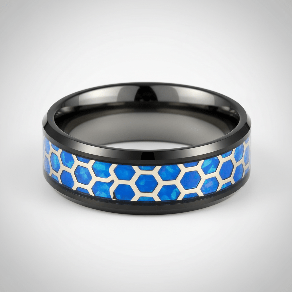 YANKTON — Center-through axial view — men's tungsten wedding ring.