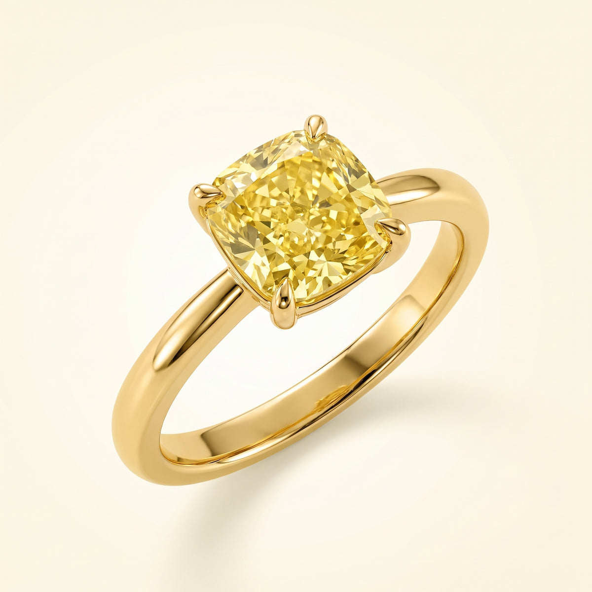 Yellow Cushion lab-grown diamond solitaire engagement ring, Yellow Gold, studio hero