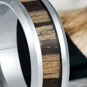 ZEBRINE — Extreme macro detail — men's tungsten wedding ring.