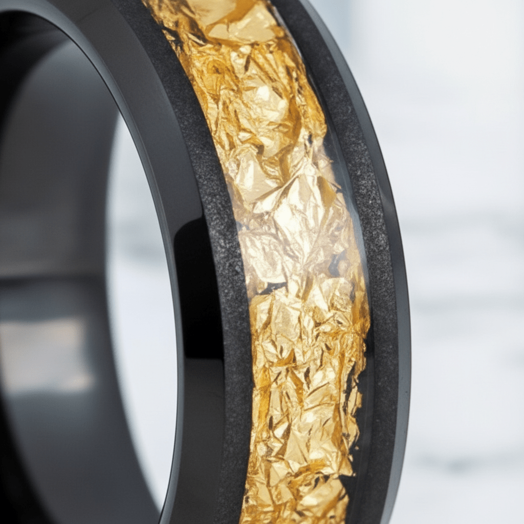 ZORYN — Extreme macro detail — men's tungsten wedding ring.