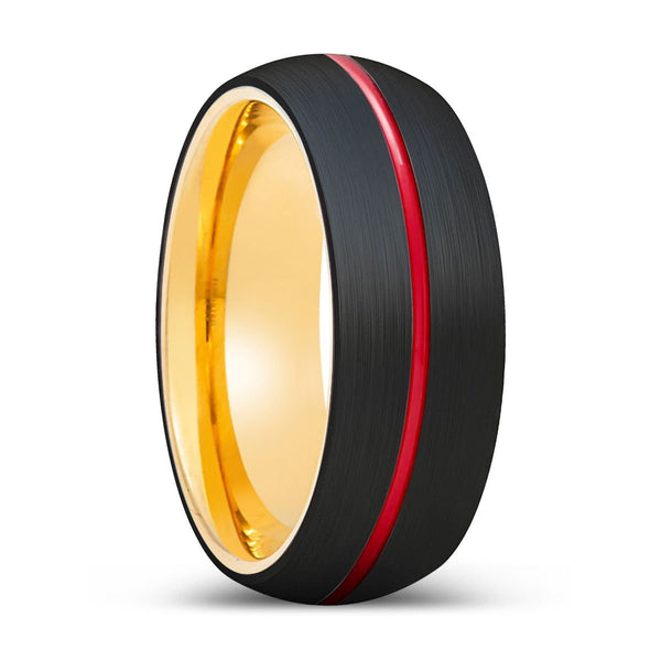 ACROBA | Gold Ring, Black Tungsten Ring, Red Groove, Domed - Rings - Aydins Jewelry - 1