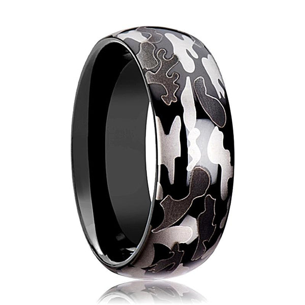 ADMIRAL | Black Tungsten Ring, Black and Gray Camo, Domed - Rings - Aydins Jewelry - 1