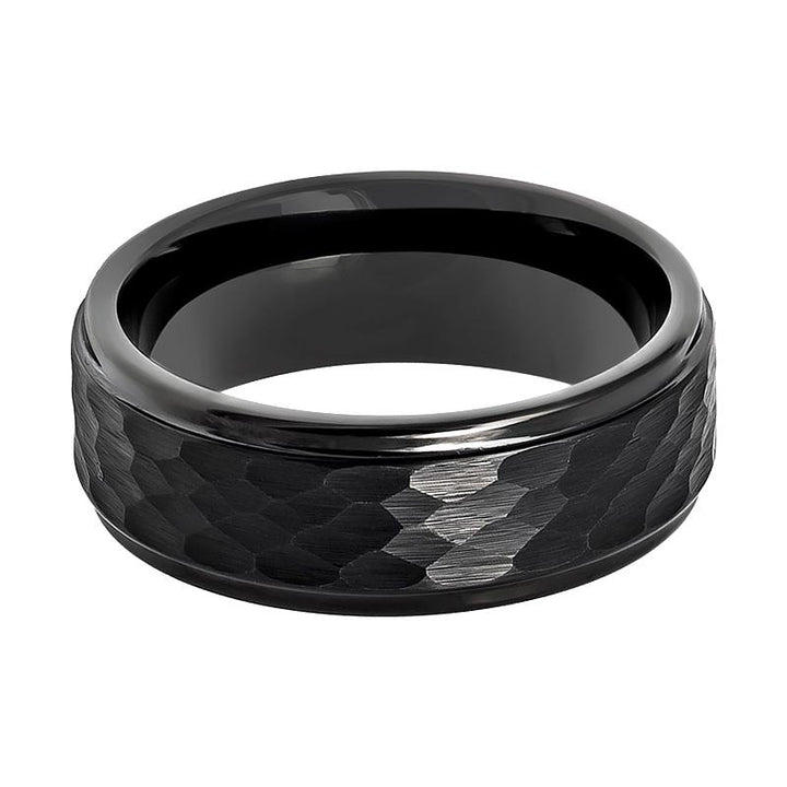 AEROBITS | Black Tungsten Ring, Hammered, Stepped Edge - Rings - Aydins Jewelry - 2