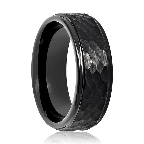 AEROBITS | Black Tungsten Ring, Hammered, Stepped Edge - Rings - Aydins Jewelry - 1