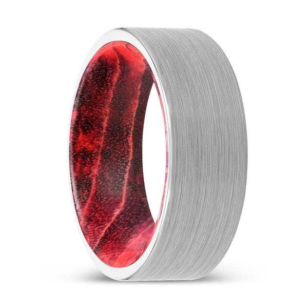 AKASH | Black & Red Wood, White Tungsten Ring, Brushed, Flat - Rings - Aydins Jewelry - 1