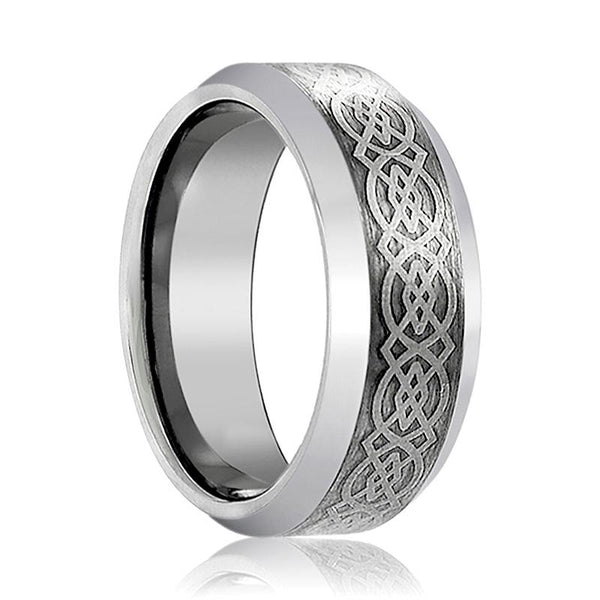 AMIS | Silver Tungsten Ring, Laser Celtic Knot Design, Beveled - Rings - Aydins Jewelry - 1