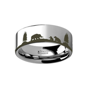 Animal Landscape Scene Bears - Bear Cubs Ring Lase Tungsten Carbide men's wedding band, image 1