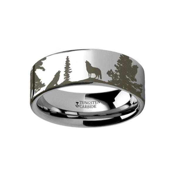 Animal Landscape Scene Wolf Engraved Flat Tungsten Ring - Rings - Aydins Jewelry - 1