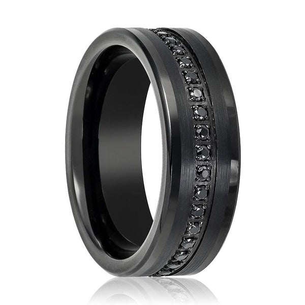 APODIS | Black Tungsten Ring, Black Sapphire Stone, Flat - Rings - Aydins Jewelry - 1