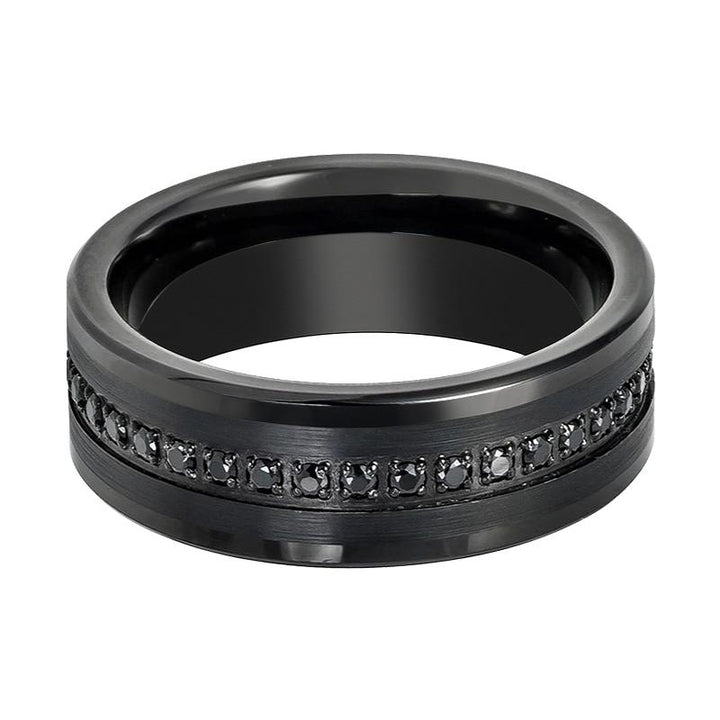 APODIS | Black Tungsten Ring, Black Sapphire Stone, Flat - Rings - Aydins Jewelry - 2