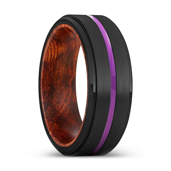 ARMIDALE | Snake Wood, Black Tungsten Ring, Purple Groove, Stepped Edge - Rings - Aydins Jewelry - 1