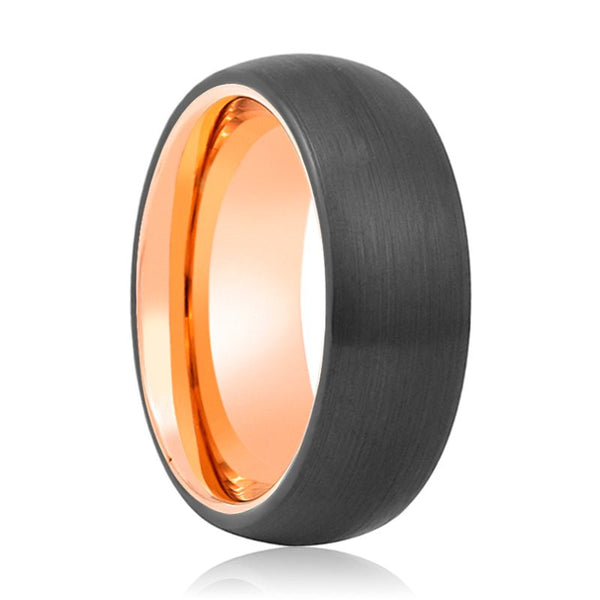 AUDI | Rose Gold Ring, Black Tungsten Ring, Brushed, Domed - Rings - Aydins Jewelry - 1