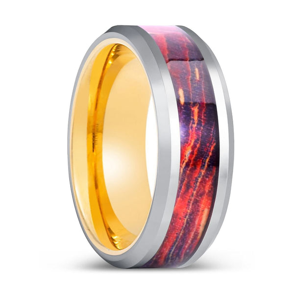 AURORIX | Gold Ring, Silver Tungsten Ring, Galaxy Wood Inlay, Beveled Edge - Rings - Aydins Jewelry - 1