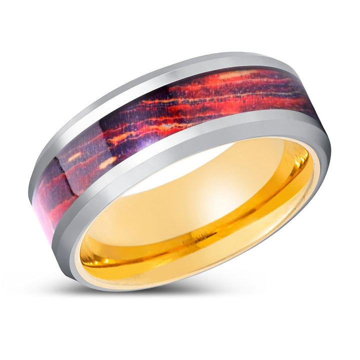 AURORIX | Gold Ring, Silver Tungsten Ring, Galaxy Wood Inlay, Beveled Edge - Rings - Aydins Jewelry - 2