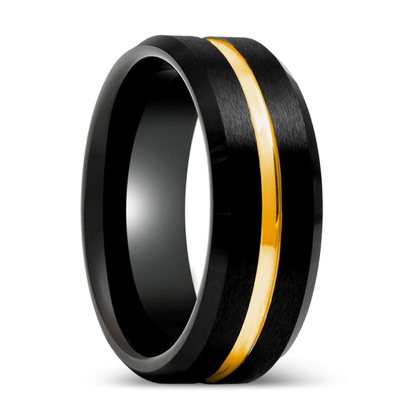 BAIR | Black Tungsten Ring with Yellow Gold Groove - Rings - Aydins Jewelry - 1