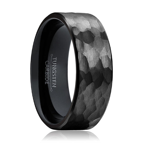 BANDIT | Black Ring, Black Tungsten Ring, Hammered, Flat - Rings - Aydins Jewelry - 1
