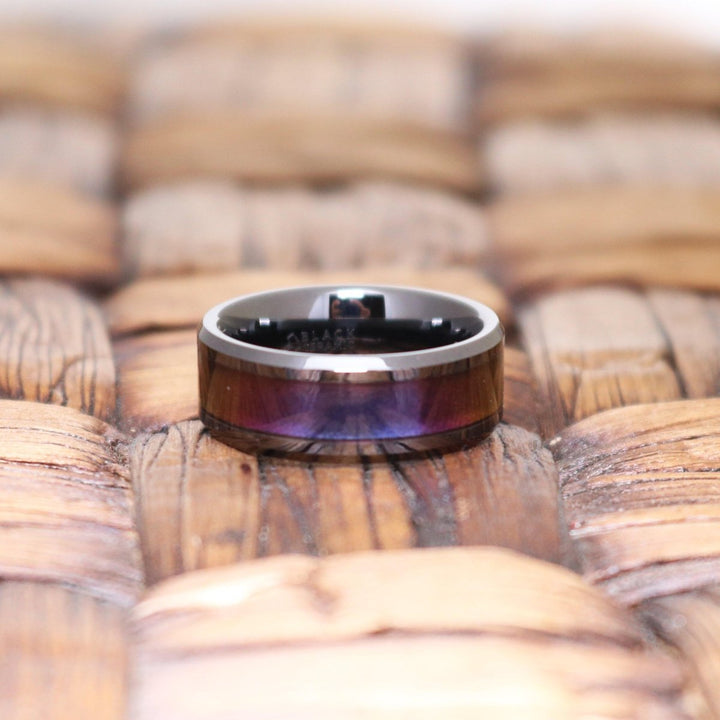 BARRACUDA | Black Ceramic Ring, Blue & Purple Color Changing Inlay, Beveled - Rings - Aydins Jewelry - 5