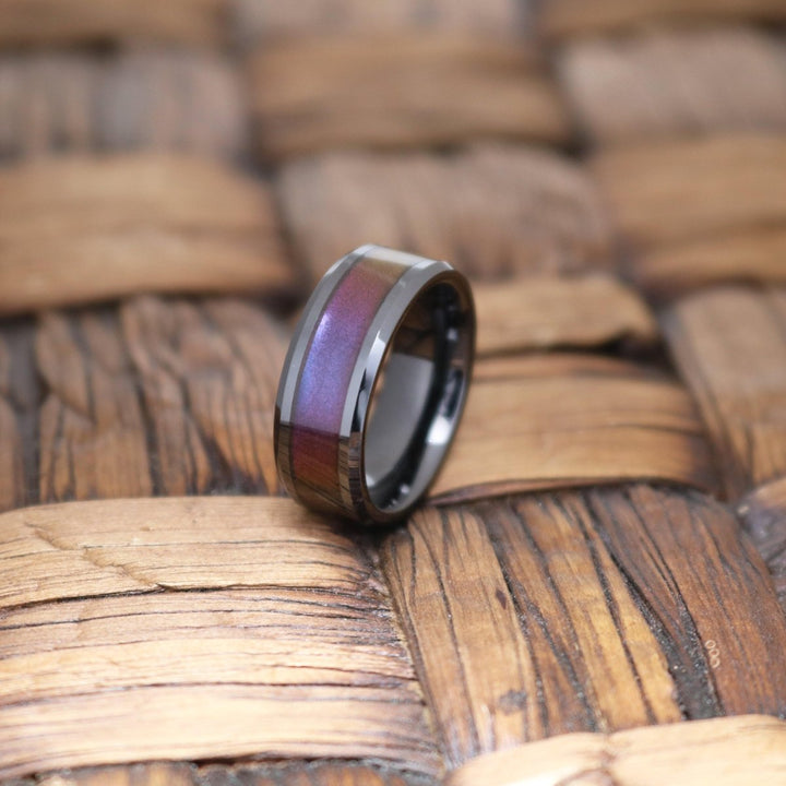 BARRACUDA | Black Ceramic Ring, Blue & Purple Color Changing Inlay, Beveled - Rings - Aydins Jewelry - 4
