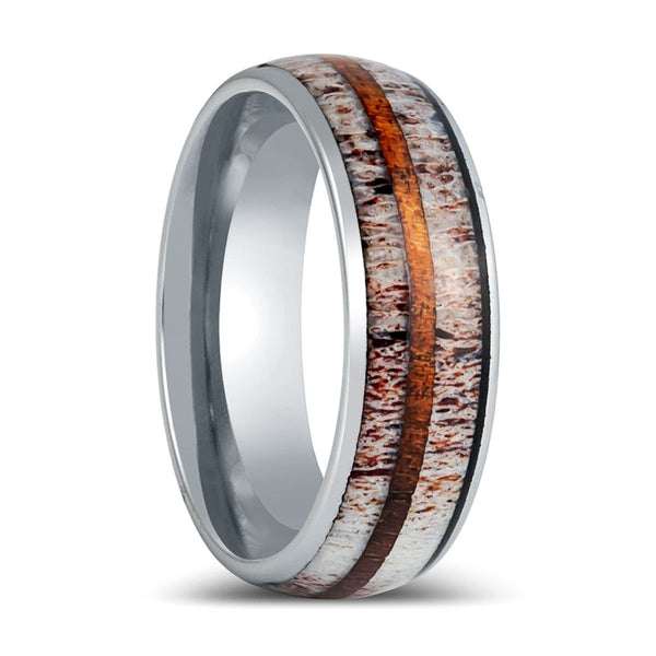 BARRELSTAG | Silver Tungsten Ring, Whiskey Barrel, Deer Antler Inlay - Rings - Aydins Jewelry - 1
