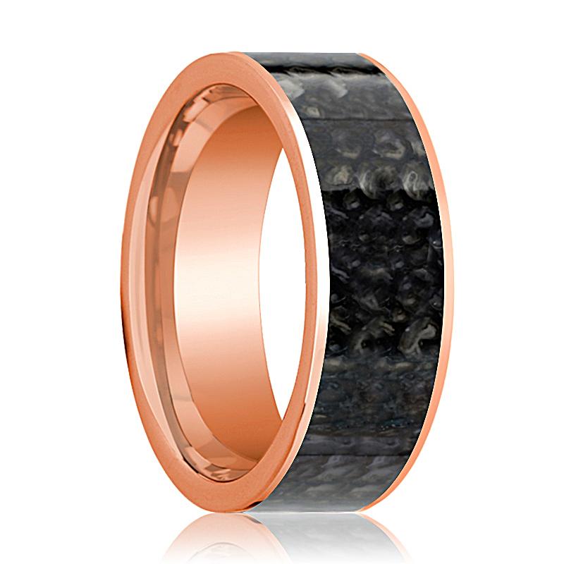 Dinosaur Bone inlay 14k rose gold wedding band, top view