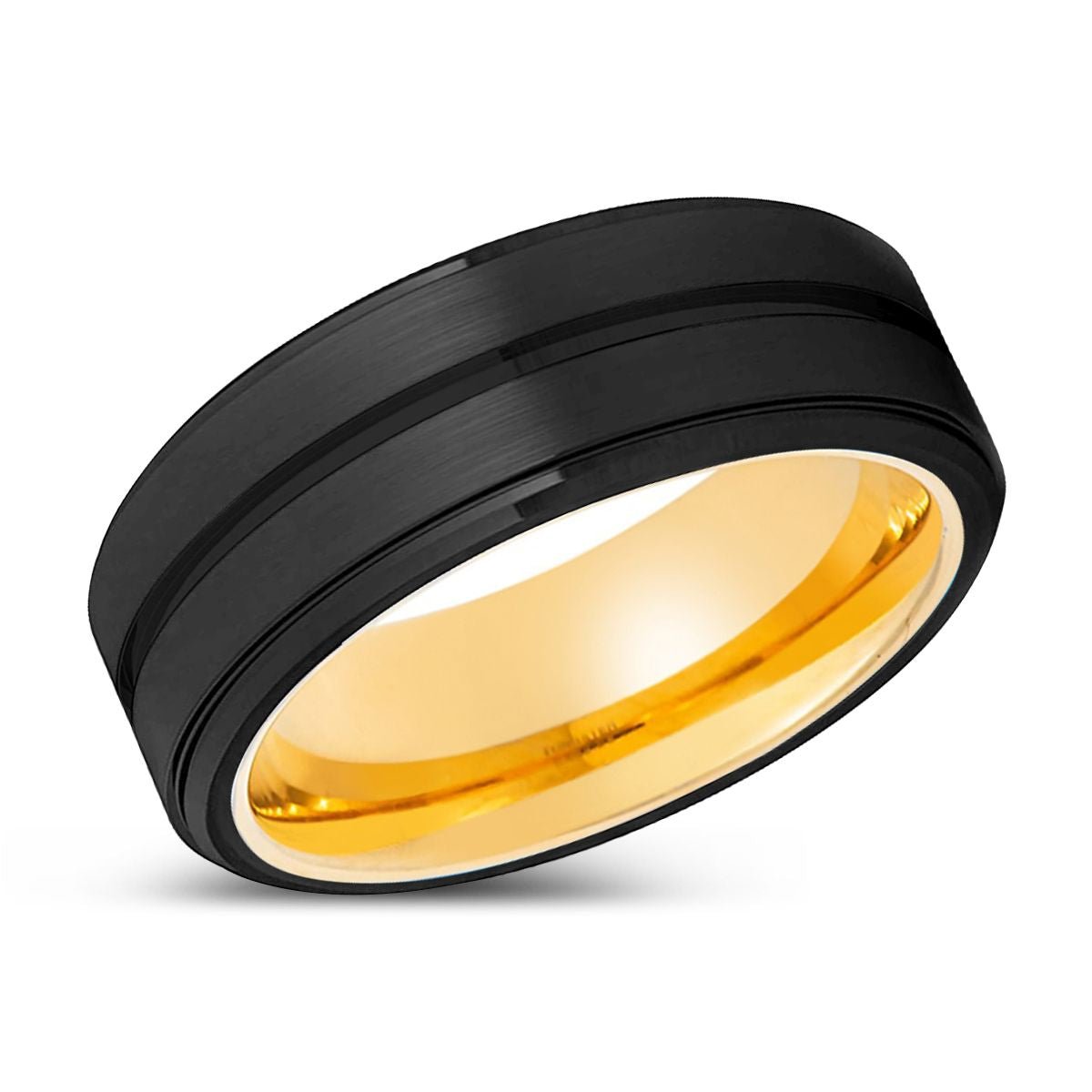 BAZOOKA | Gold Ring, Black Tungsten Ring, Grooved, Stepped Edge - Rings - Aydins Jewelry - 2