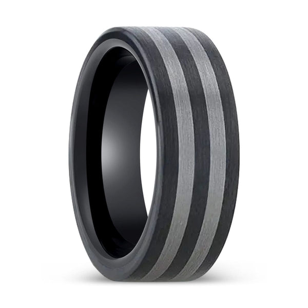 BETA | Ceramic Ring, Tungsten Inlay, Flat Brushed Edges - Rings - Aydins Jewelry - 1