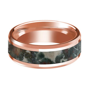 Dinosaur Bone inlay 14k rose gold wedding band 8mm, side profile