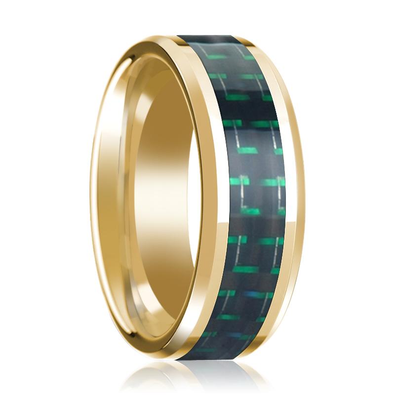 Carbon Fiber inlay 14k yellow gold wedding band 8mm, top view