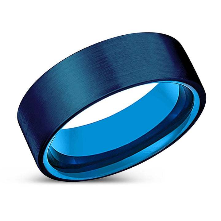 BRAVE | Blue Tungsten Ring, Blue Tungsten Ring, Brushed, Flat - Rings - Aydins Jewelry - 2