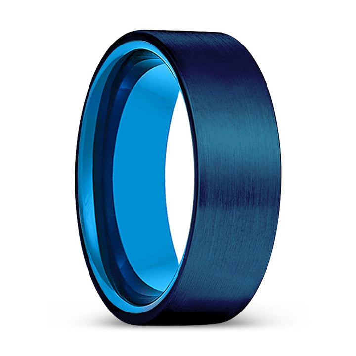 BRAVE | Blue Tungsten Ring, Blue Tungsten Ring, Brushed, Flat - Rings - Aydins Jewelry - 1