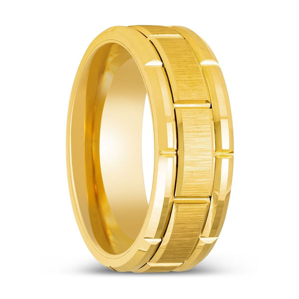 BRICKCRAFT - Yellow Tungsten Ring, Yellow Brick Pattern Design - Rings - Aydins Jewelry - 1