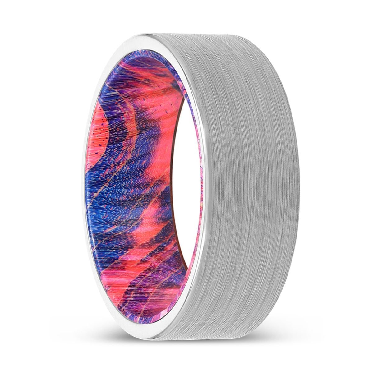 BROGAN | Blue & Red Wood, White Tungsten Ring, Brushed, Flat - Rings - Aydins Jewelry - 1