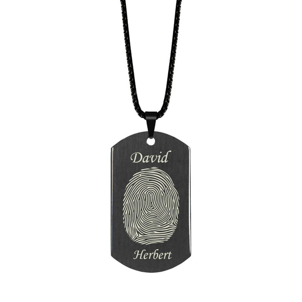 Brushed Fingerprint Dog Tag w/ First and Last Name - Pendant > Fingerprint Necklace > Fingerprint Jewelry > Memorial Jewelry > Stainless Steel Fingerprint Necklace > Fingerprint Charm > Signature Jewelry > Photo Pendant > Real Photo Jewelry > - Aydins Jewelry - 1