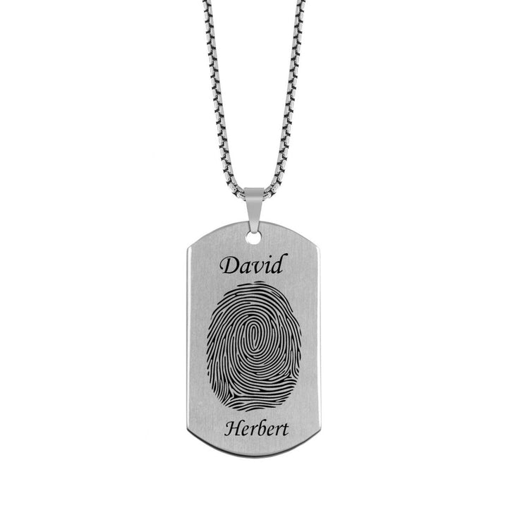 Brushed Fingerprint Dog Tag w/ First and Last Name - Pendant > Fingerprint Necklace > Fingerprint Jewelry > Memorial Jewelry > Stainless Steel Fingerprint Necklace > Fingerprint Charm > Signature Jewelry > Photo Pendant > Real Photo Jewelry > - Aydins Jewelry - 3