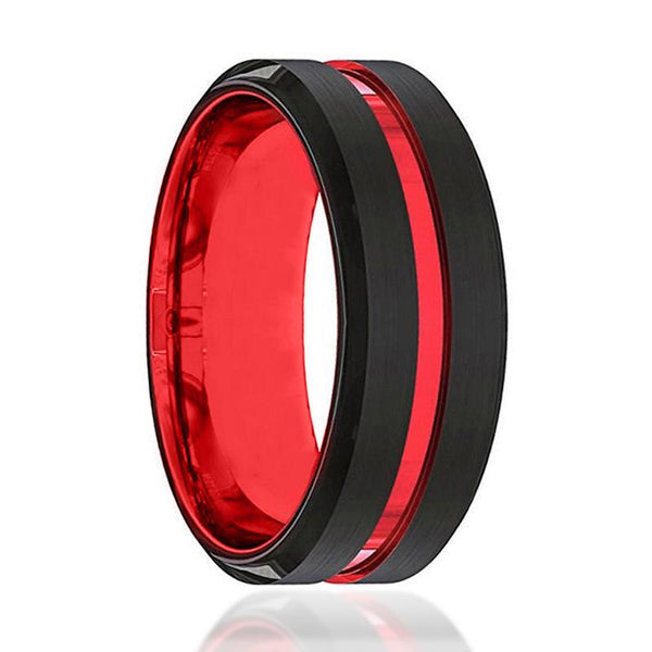 BUGATTI | Red Ring, Black Tungsten Red Groove Beveled Edges - Rings - Aydins Jewelry - 1