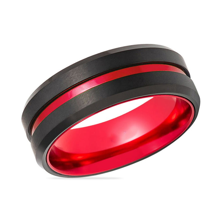 BUGATTI | Red Ring, Black Tungsten Red Groove Beveled Edges - Rings - Aydins Jewelry - 2