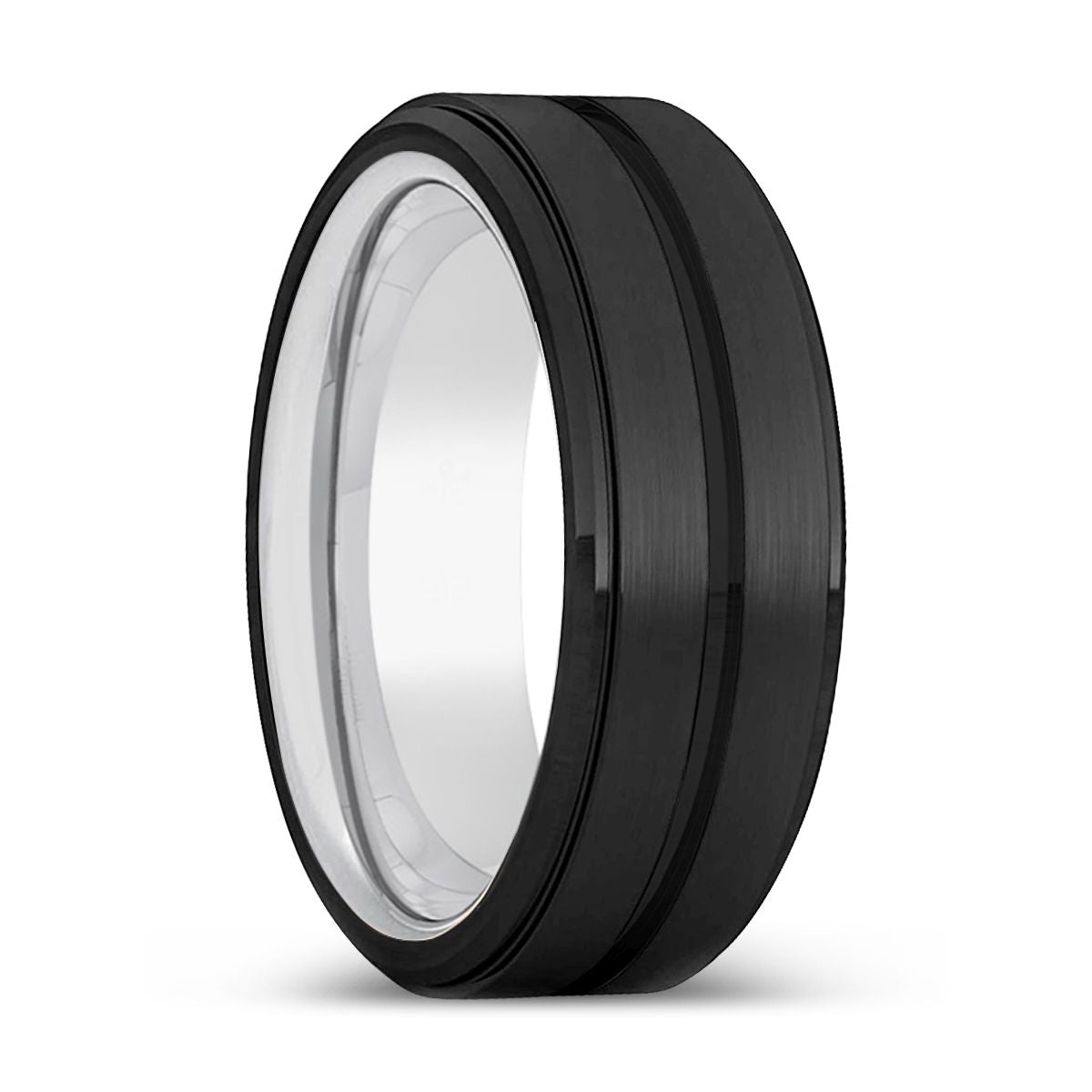 BULLETPROOF | Silver Ring, Black Tungsten Ring, Grooved, Stepped Edge - Rings - Aydins Jewelry - 1