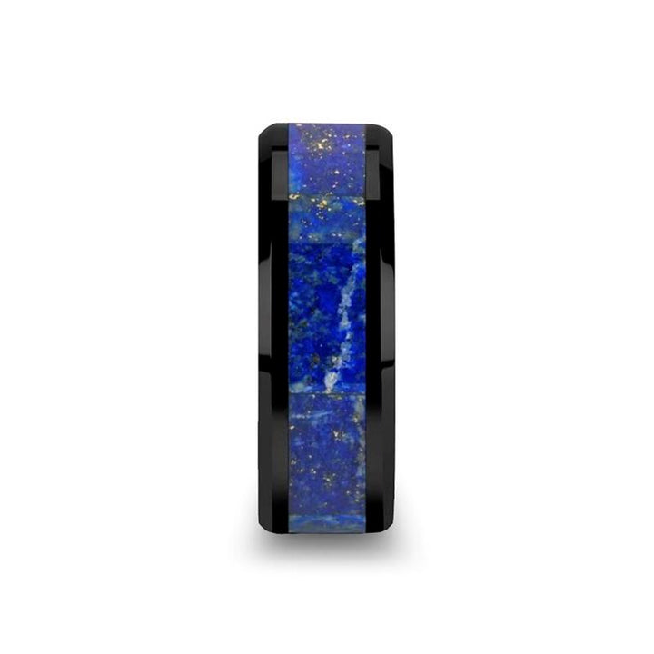 CAELAN | Black Ceramic Ring, Blue Lapis Inlay, Beveled - Rings - Aydins Jewelry - 3