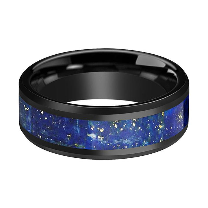 CAELAN | Black Ceramic Ring, Blue Lapis Inlay, Beveled - Rings - Aydins Jewelry - 2