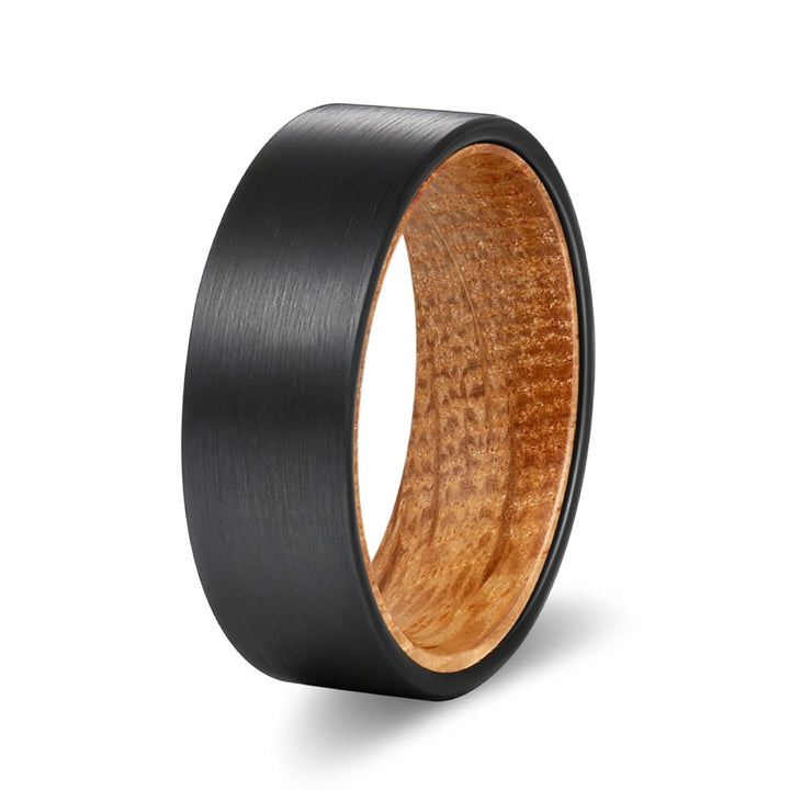 CAMBUS | Whisky Barrel Wood, Black Flat Brushed Tungsten - Rings - Aydins Jewelry - 2
