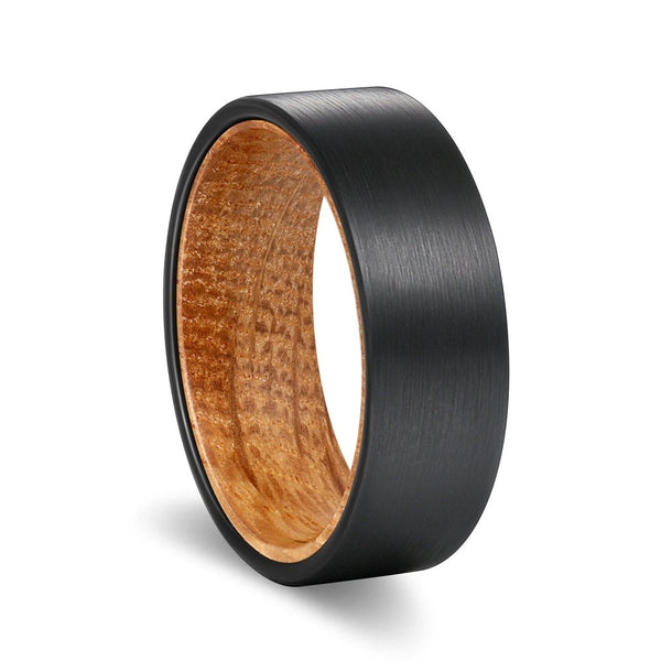 CAMBUS | Whisky Barrel Wood, Black Flat Brushed Tungsten - Rings - Aydins Jewelry - 1
