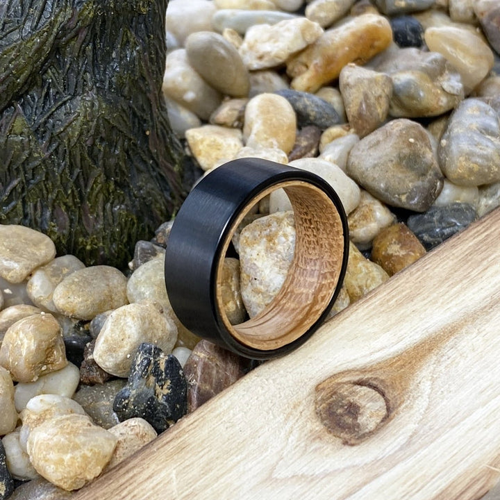 CAMBUS | Whisky Barrel Wood, Black Flat Brushed Tungsten - Rings - Aydins Jewelry - 5
