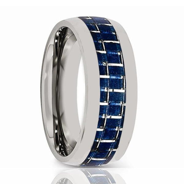 CARBON | Silver Tungsten Ring, Blue Carbon Fiber Inlay, Domed - Rings - Aydins Jewelry - 1