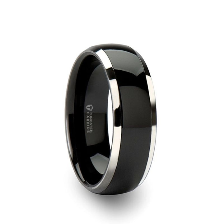 CARRERA | Black Ceramic Ring, Silver Edges, Beveled - Rings - Aydins Jewelry - 4