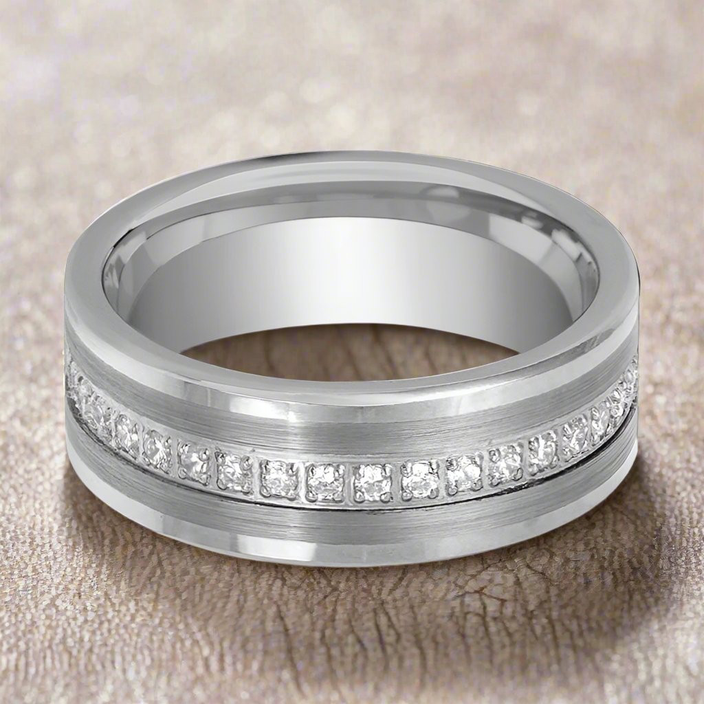 CEPHEUS — detail view — men's tungsten carbide wedding ring | Aydins Jewelry