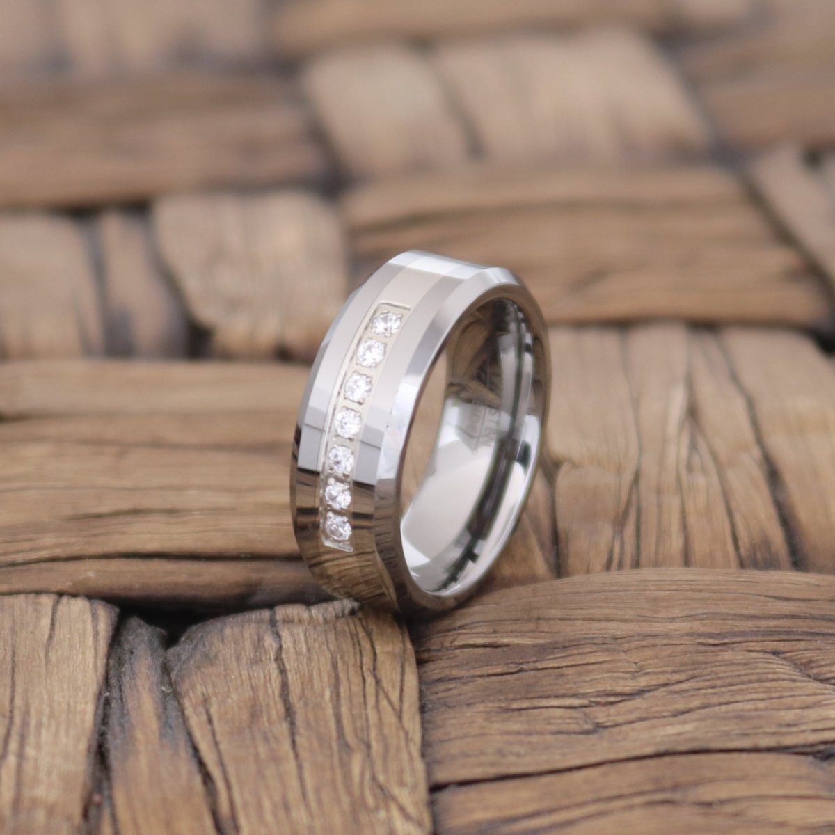 CETUS — angled view — men's tungsten carbide wedding ring | Aydins Jewelry